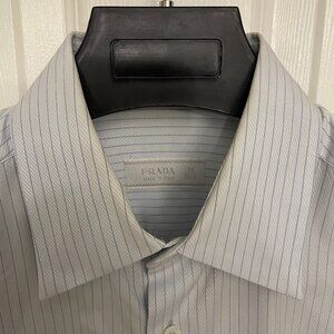 PRADA Milano Made in Italy Blue Stripe Designer Dress Shirt 15.5/39